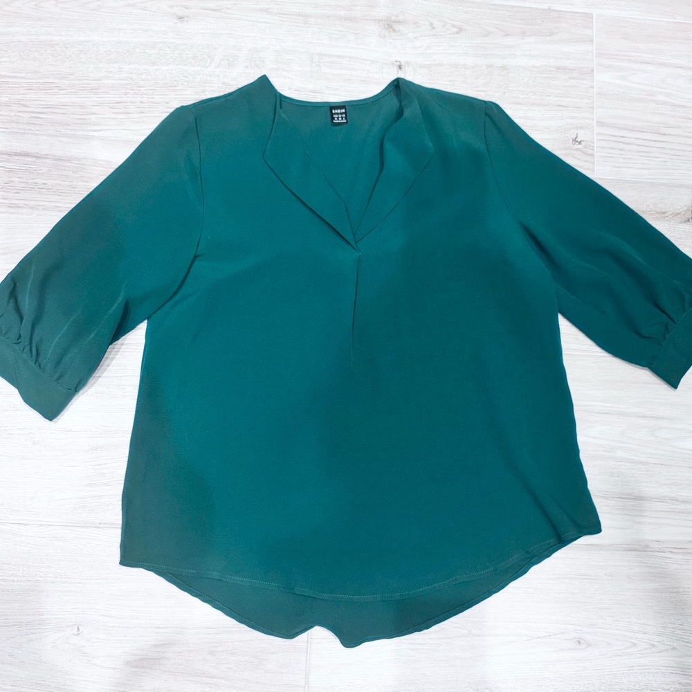 SHEIN Teal Blouse with V-Neck Design